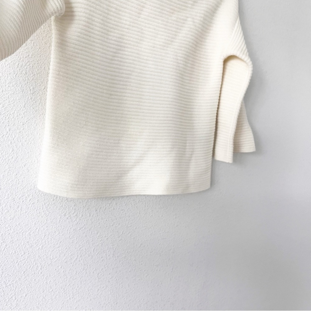 J. McLaughlin Emmeline Ivory Ribbed 3/4 Sleeve Minimalist Knit Sweater - Picture 5 of 9